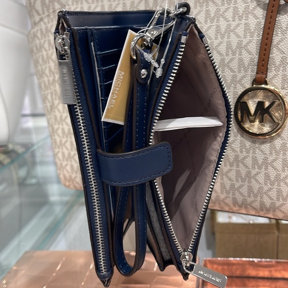 Michael Kors Jet Set Travel Large Double-Zip Wristlet-Wallet-PhoneHolder Admiral - Picture 5 of 16